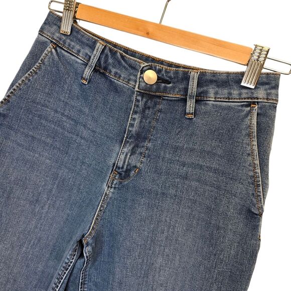 MUJI Women's XS 4 Way Stretch Wide Leg Medium Wash Blue Denim Jeans - Picture 5 of 16